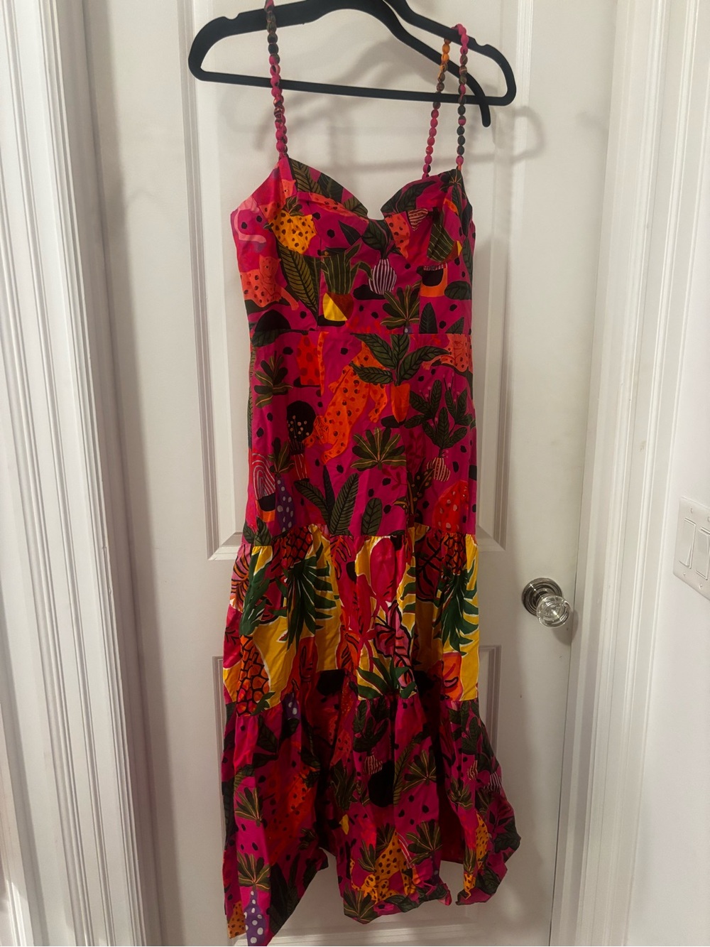 NWT FARM Rio Pink Tropical Pineapple Tiered Maxi Dress - Picture 2 of 5